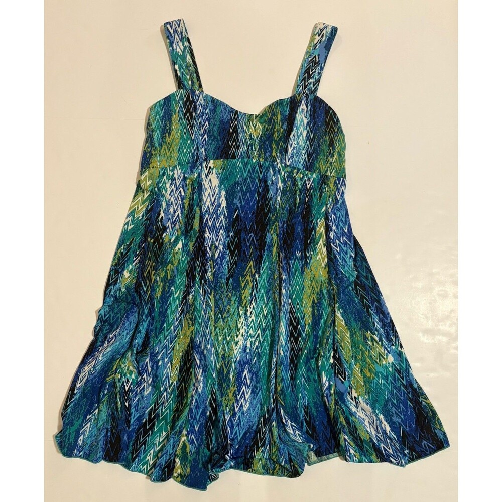 Peppermint Bay Blue Teal Chevron Fit & Flare Sundress Womens Medium Resort wear